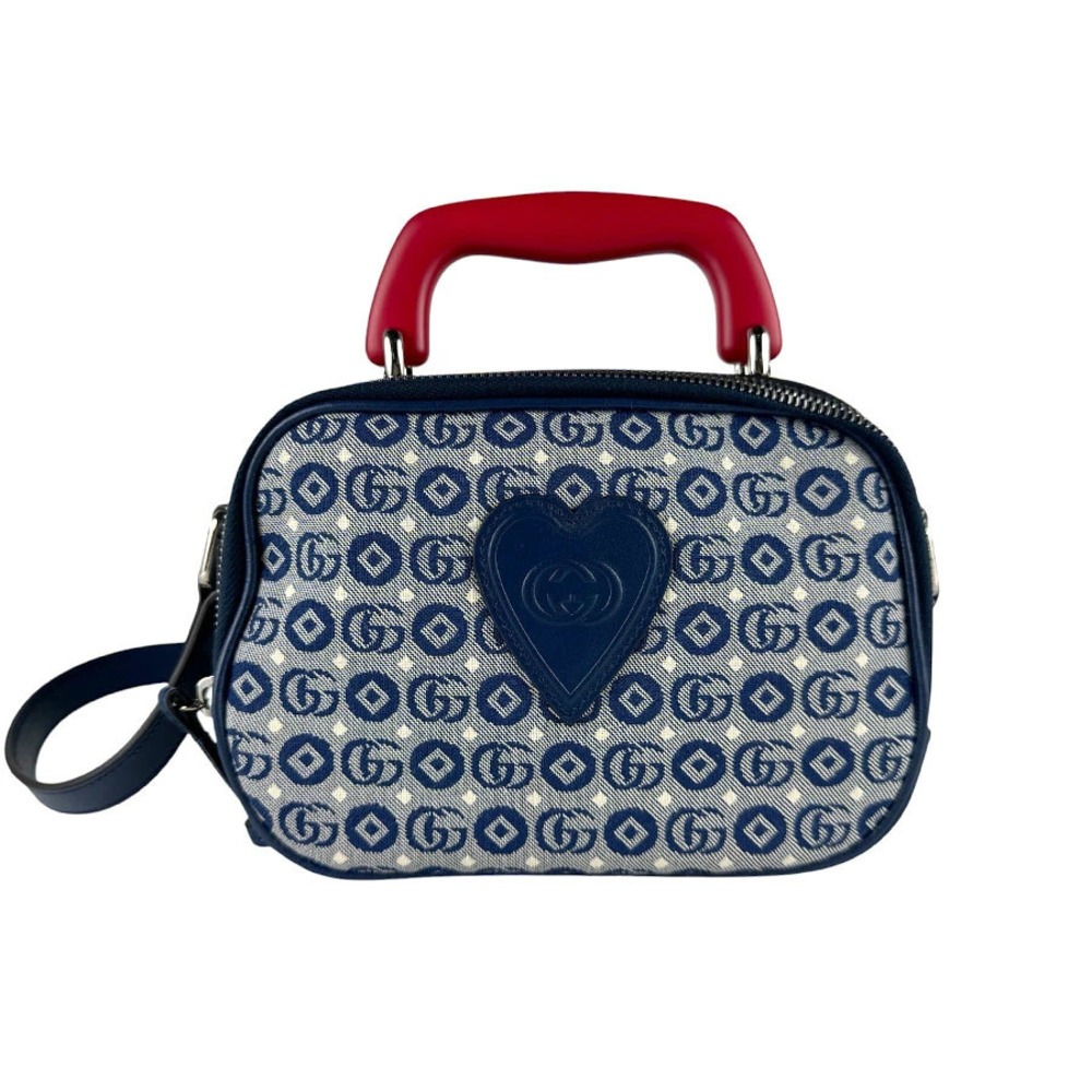 Gucci Canvas Leather Shoulder Bag Navy Blue Red